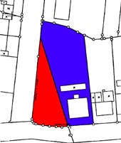 Die farbige Abbildung zeigt die Grundstückssituation vor der vereinfachten Umlegung