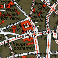 Stadtplan-Ausschnitt aus dem Jahr 1939 mit dem Bereich Innenstadt rund um das Rathaus
