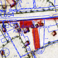 Die Kapelle Sankt Bartholomäus in Rot in der Gemeindekarte 1823 und in Blau in der Deutschen Grundkarte 2010