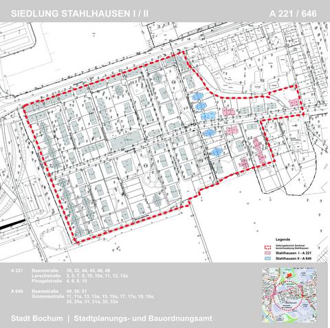 Kartenausschnitt mir rot umrandeter Siedlung Stahlhausen eins und zwei