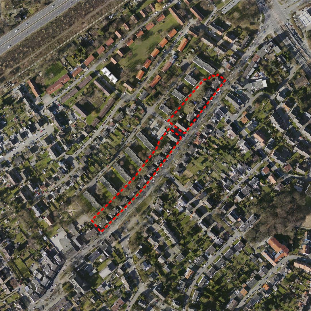 Luftbild mit roter Umrandung der Brenschender Straße