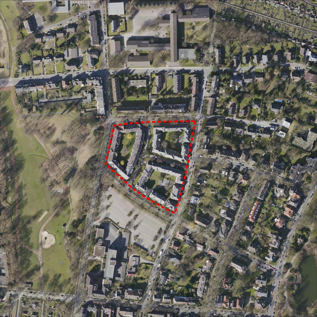 Luftbildaufnahme der Siedlung Erhof