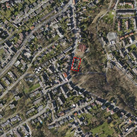 Luftbilsaufnahme mit rot eingezeichneter Siedlung Hasenwinkeler Straße