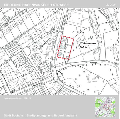 Übersichtskarte mit rot umrandeter Siedlung Hasenwinkeler Straße