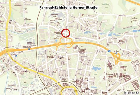 Stadtplan mit Fahrradzählstelle