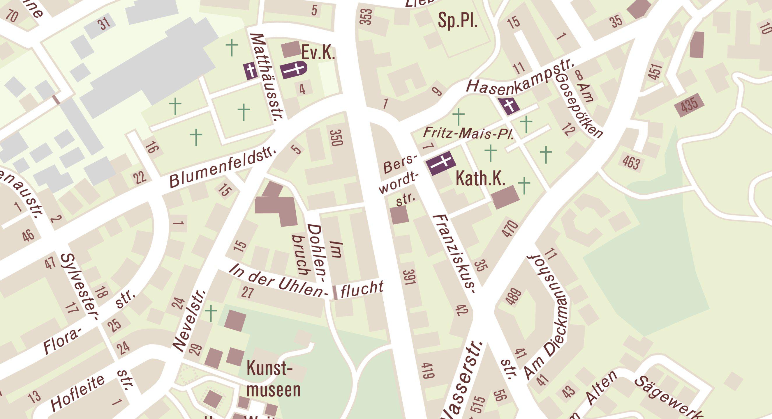 Lageplan Bezirksverwaltungsstelle Südwest, Hattinger Straße 389