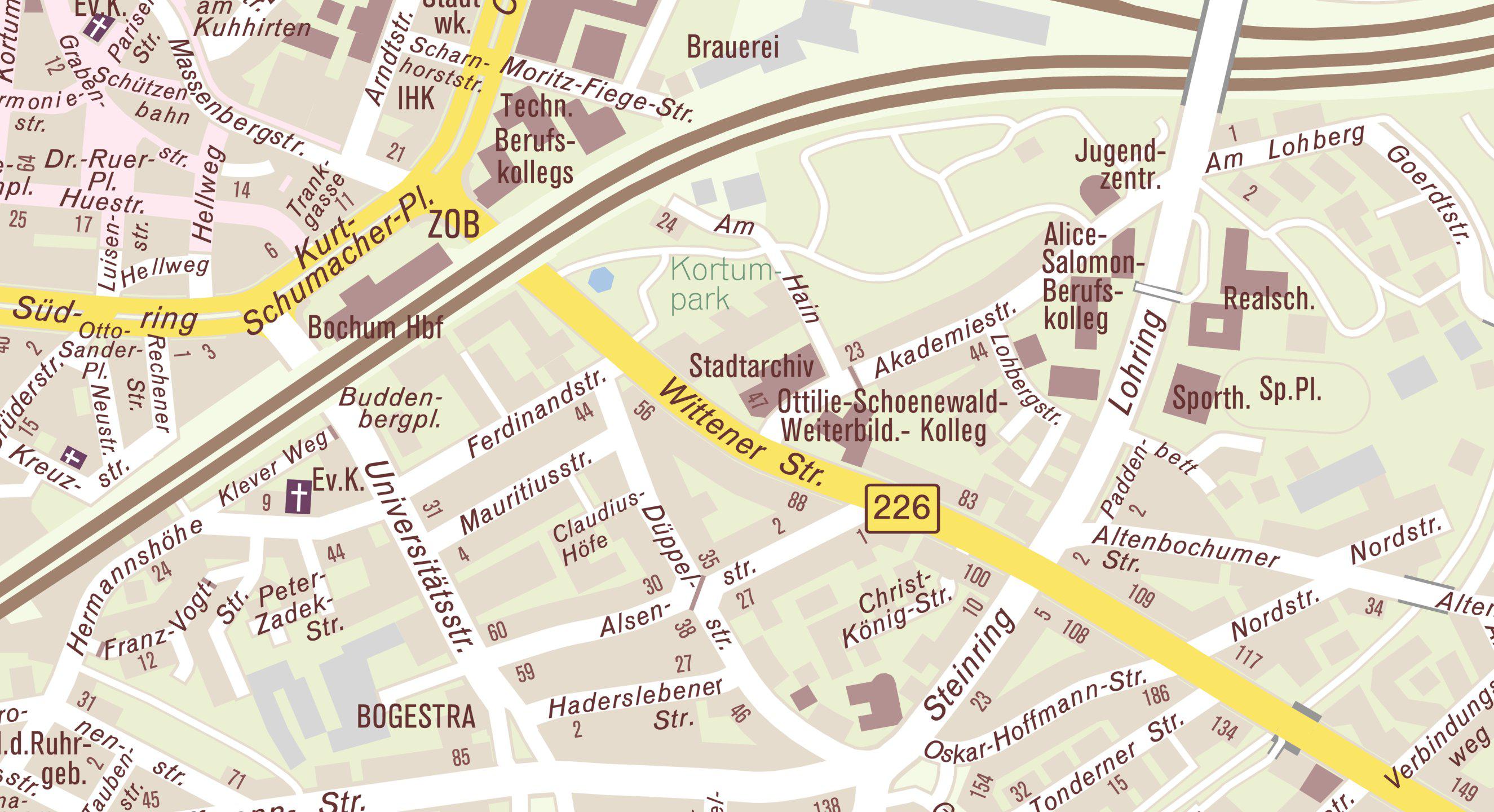 bochum zentrum bis schüren entfernung mit fahrrad