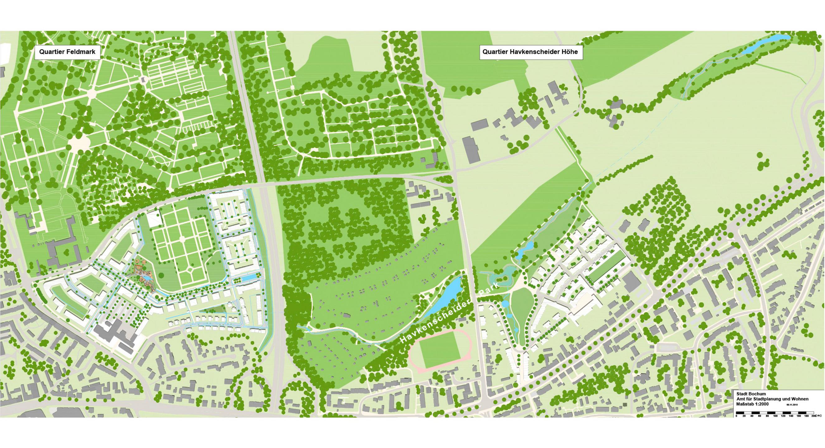 Übersichtsplan: Die zwei Quartiere des Ostparks und die Umgebung
