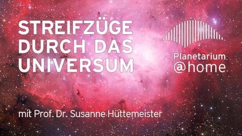 Werbebanner des Bochumer Planetariums - "Streifzüge durch das Universum" Text auf Sternenbild im Hintergrund