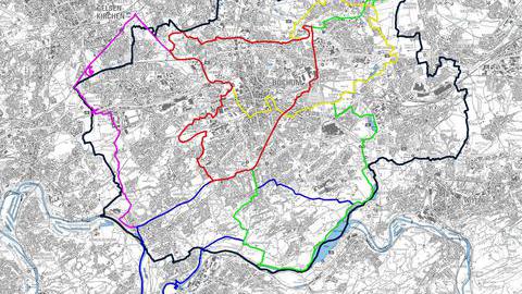 Stadtkarte mit den farblich markierten Radrunden