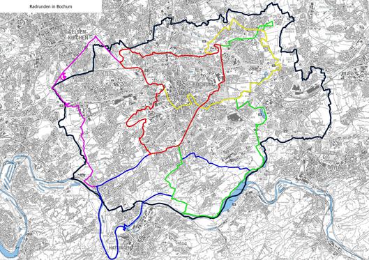 Karte mit allen Radrunden in Bochum