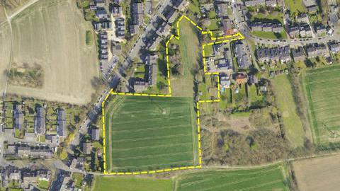 Bebauungsplan Nr. 883 – Zu den Kämpen – Luftbild mit eingezeichnetem Baugebiet