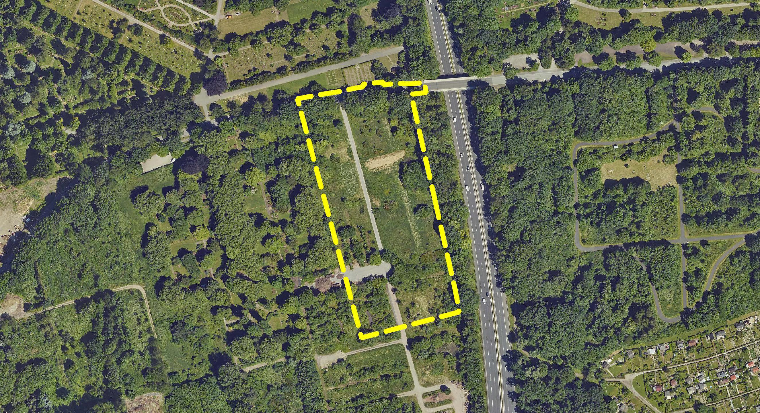 Bebauungsplan Nr. 932 – Ostpark / Feldmark Ost – Luftbild mit eingezeichnetem Baugebiet