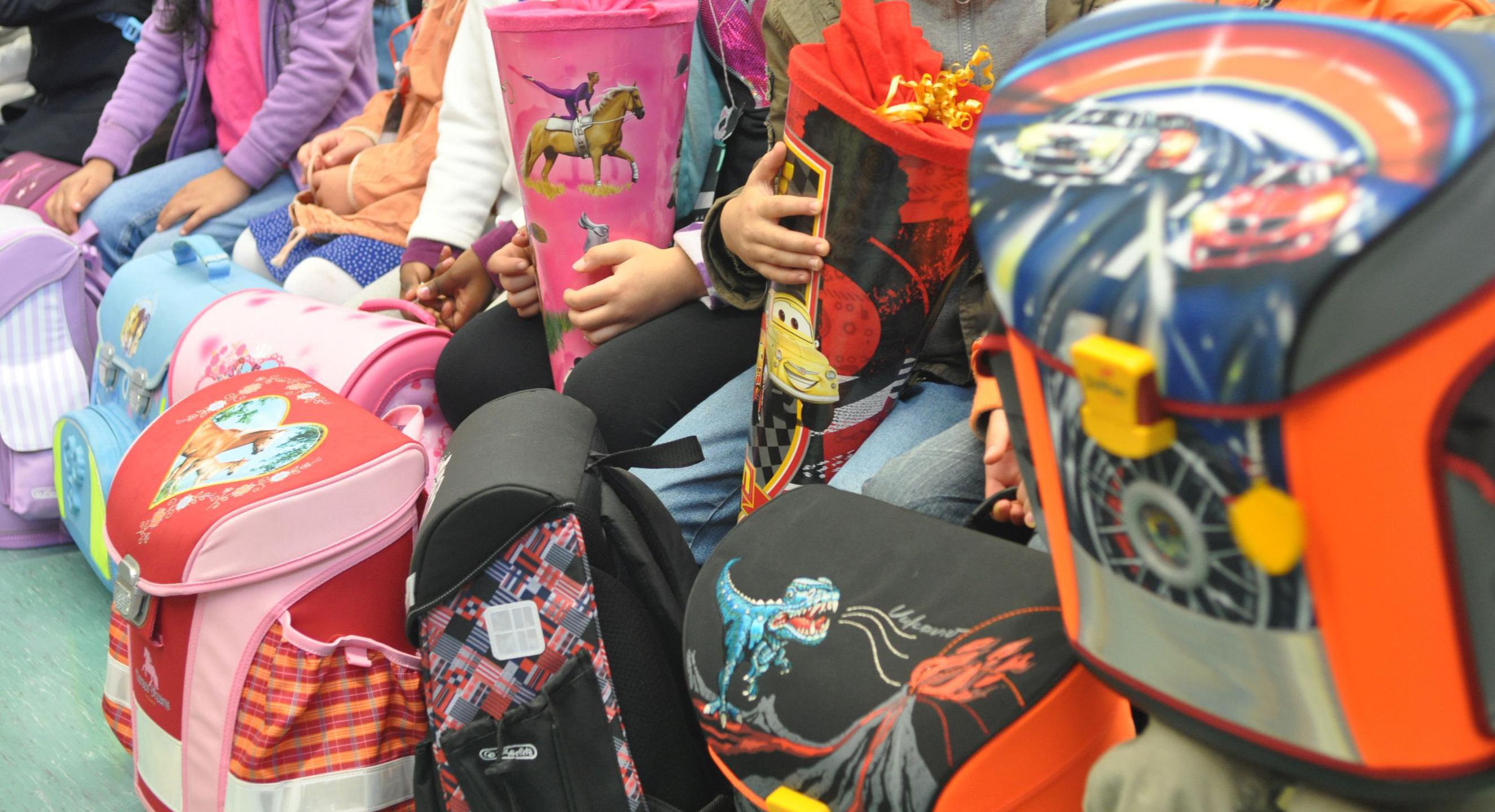 Unterschiedliche Schulranzen von Grundschülern