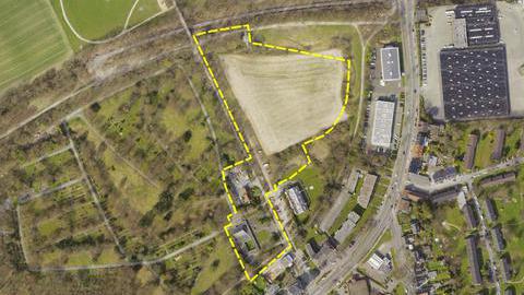 Luftbild zum Bebauungsplan Nr. 964 - Schloßstraße - mit eingezeichnetem Baugebiet