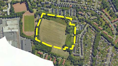 Luftbild zum Bebauungsplan Nr. 999 – Everstalstraße Nord – mit eingezeichnetem Baugebiet