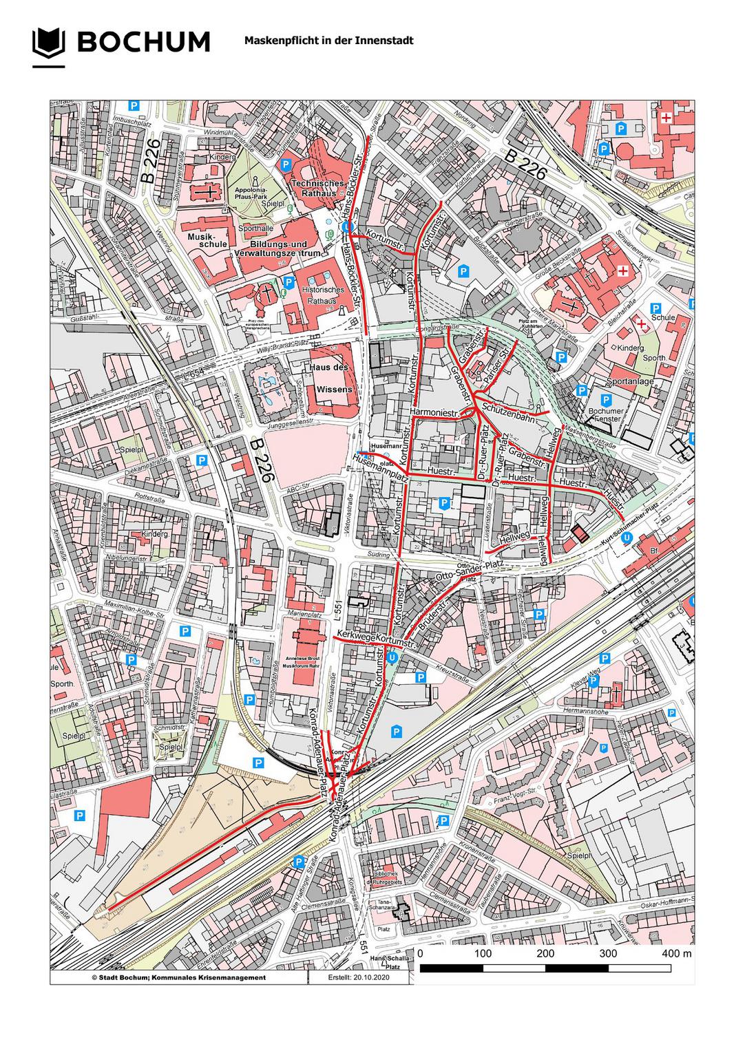 Übersichtskarte Maskenpflicht in der Innenstadt