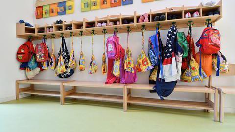 Kinder-Garderobe in der städtischen Kita am Sattelgut in Bochum-Dahlhausen