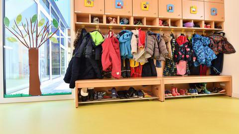 Kinder-Garderobe in der städtischen Kita am Sattelgut in Bochum-Dahlhausen