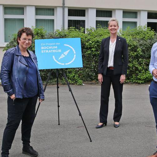 Vorstellung der Beschäftigungsgesellschaft am 1. September 2020 mit Oberbürgermeister Thomas Eiskirch, Sozialdezernentin Britta Anger und den Projektleitungen Andrea Henze und Dominik Kluba