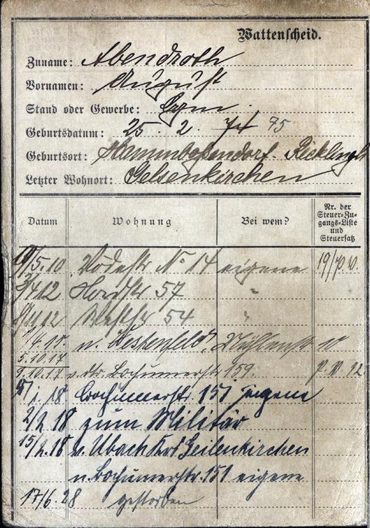 Wattenscheider Meldekarte von August Abendroth