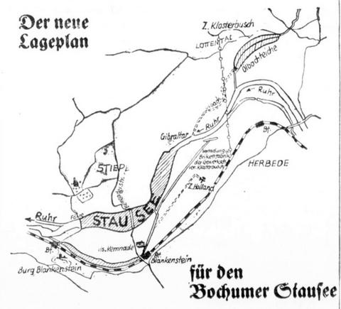 Lageplan zur Planung des Stausees von 1933