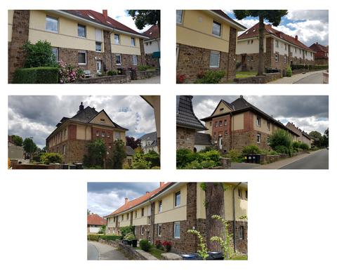 Bilder: Aufnahmen von Häusern der Siedlung Mozartstraße und Wagnerplatz