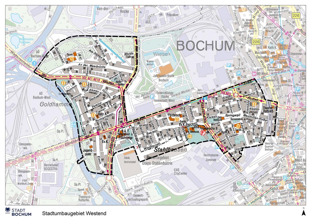 Abgrenzung des Gebiets auf dem Stadtplan