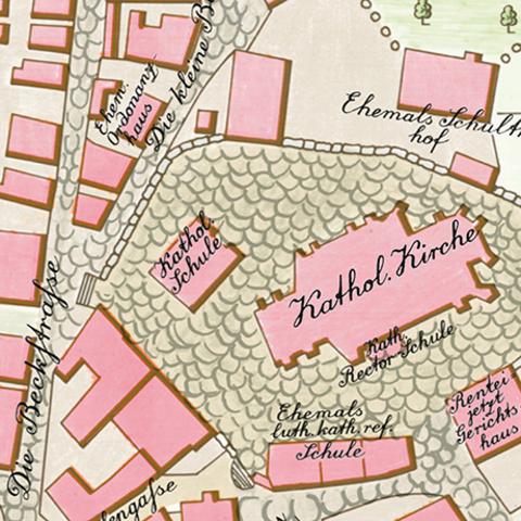 Friedrich August Volkhart, Pfarrer und Rektor in Bochum, erstellte 1842 als erster diesen Stadtplan anhand der Unterlagen der Kataster-Urvermessung.