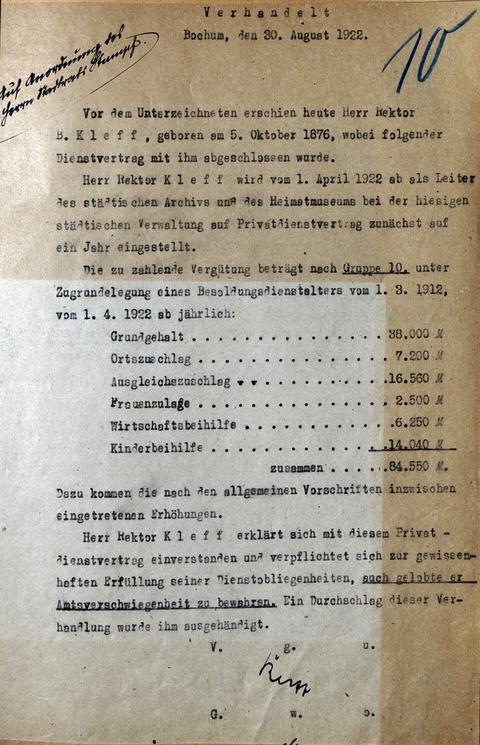 Auszug aus der Personalakte des ersten Stadtarchivars Bernhard Kleff