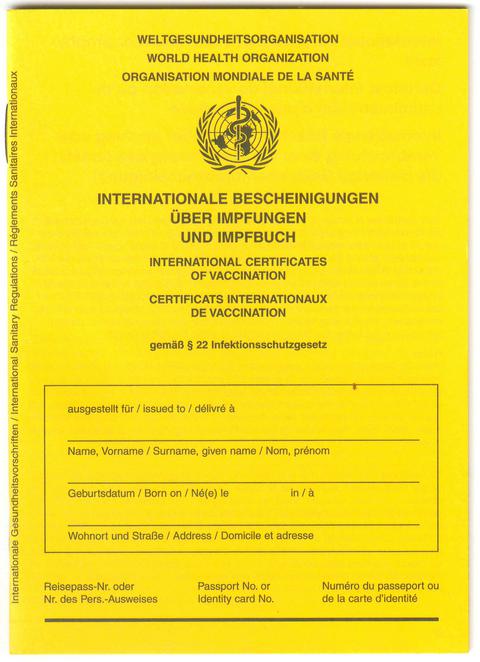 Leere Vorderseite des gelben Impfpasses nach WHO