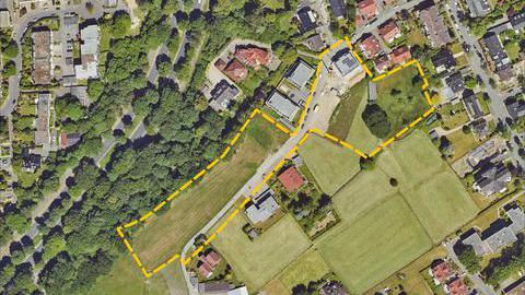 Luftbild zum Bebauungsplan Nr. 984 – Charlottenstraße – mit eingezeichnetem Baugebiet