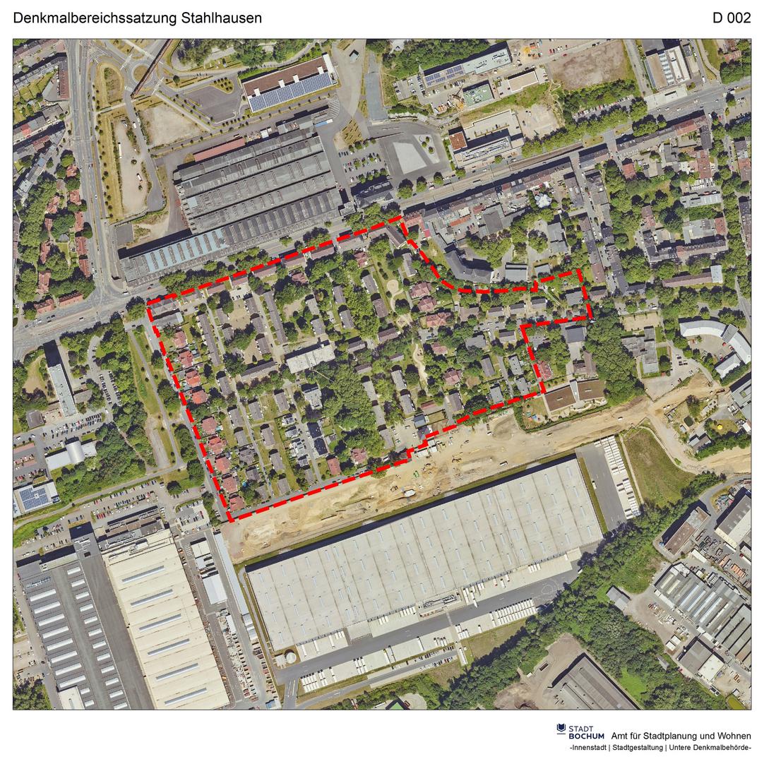 Übersichtskarte: Abgrenzung Denkmalbereich Stahlhausen auf dem Luftbild