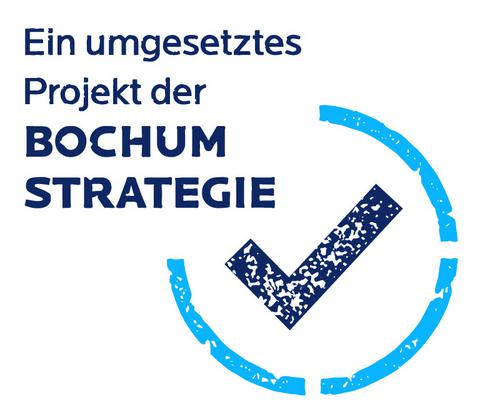 Ein Stempel mit dem Text "Ein umgesetztes Projekt der Bochum Strategie". 