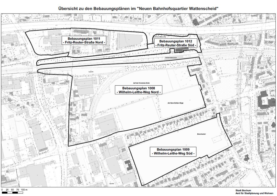 Übersicht der Bebauungspläne Nr. 1008. 1009, 1011 und 1012