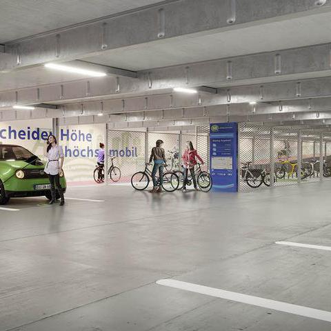Die Quartiersgarage bietet nicht nur private Pkw- und Fahrradabstellplätze (Quelle: Mäckler Architekten)