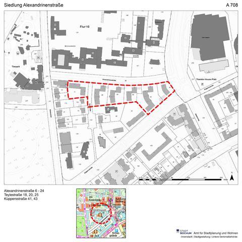 Abgrenzung der Siedlung auf der Flurkarte und auf dem Stadtplan