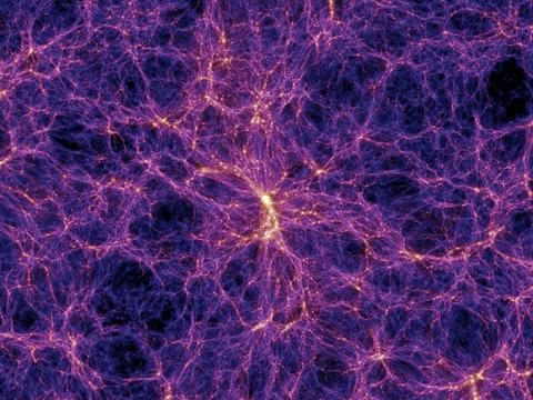 Eine Simulation der großen Strukturen im Kosmos, die auf Dunkler Materie beruhen 