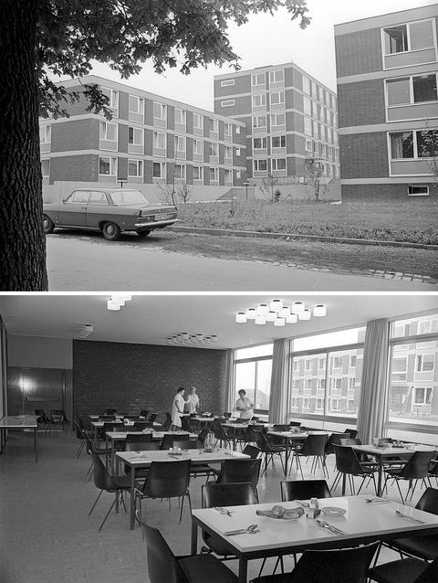 Zwei Ansichten des Studierendenwohnheims Overbergstraße aus dem Jahr 1965