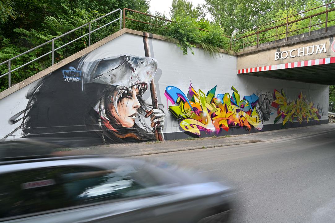 Das Graffito an der Unterführung Feldsieper Straße