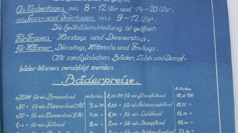 Die Preisliste der Städtischen Badeanstalt Wattenscheid von 1928