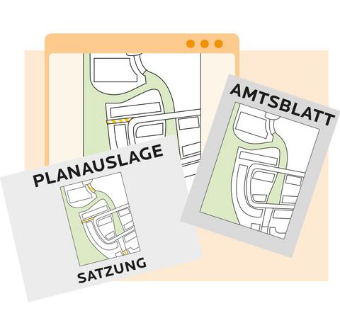 Bild einer Planauslage und des Amtsblattes