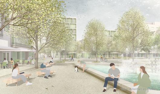 Perspektive 2 des Siegerentwurfs auf den neugestaltalteten August-Bebel-Platz