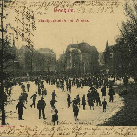 Postkarte Stadtparkteich im Winter