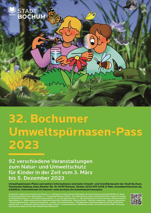 Plakat zum 32. Bochumer Umweltspürnasen-Pass im Jahr 2023