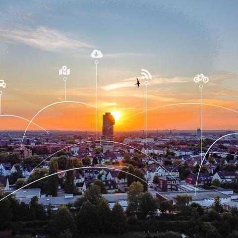 Das Bild zeigt die Skyline von Bochum.