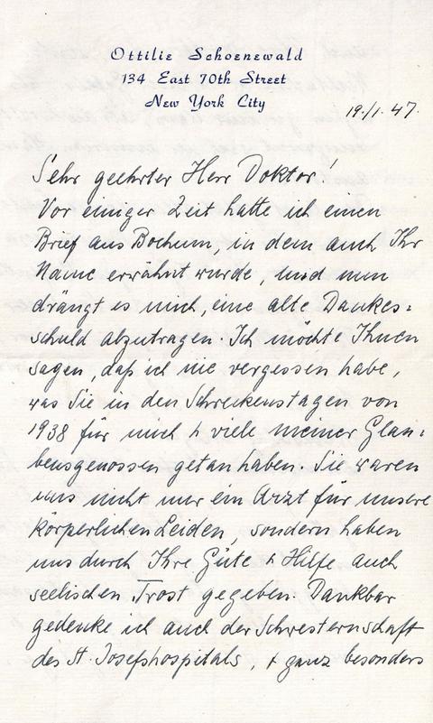Brief von Ottilie Schoenewald (1. Seite)