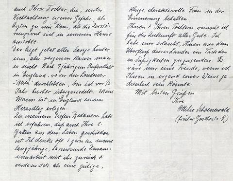 Brief von Ottilie Schoenewald (2. Seite)