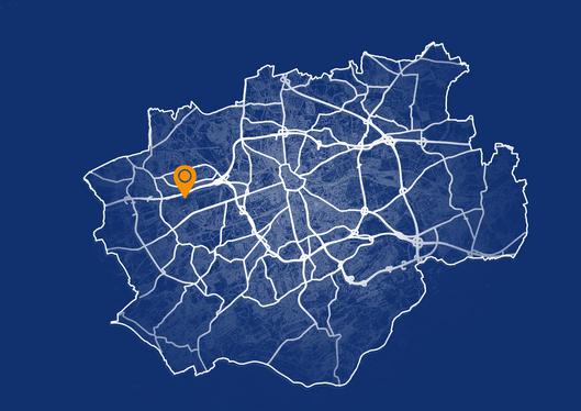 Stadtgebiet Bochum mit Standortmarkierung Bahnhofsquartier Wattenscheid