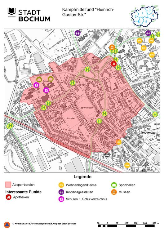 Eine Karte mit dem Evakuierungsradius